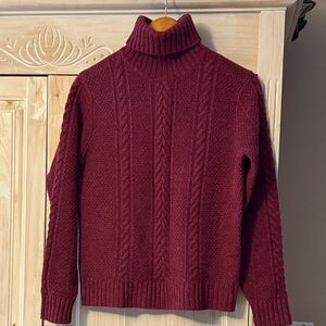 Ann Taylor Women's Cable Knit 100% wool Turtleneck Sweater - Burgundy